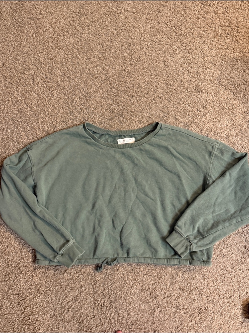 Lucky Brand Olive Green Crewneck Cropped Sweatshirt